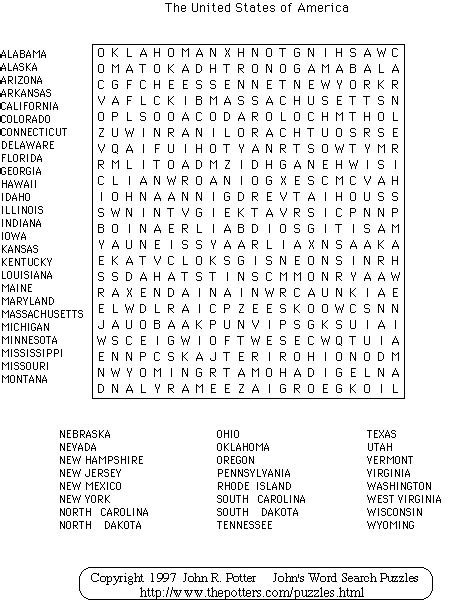 Johns Word Search Puzzles United States Of America
