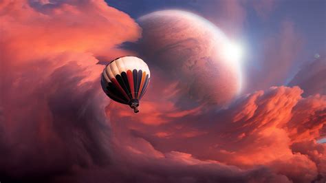 Hot Air Balloons Abstract Artwork Clouds Planet Glowing Wallpapers