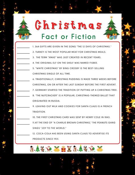 Christmas Fact Or Fiction Game Holiday Party Game Christmas Etsy In