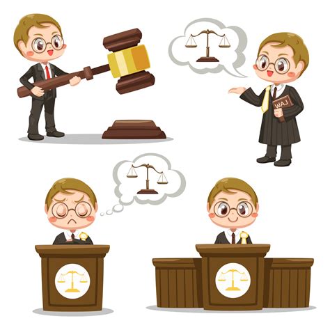 Equipo De Jueces Con Martillo De Ley Y Vector De Dibujos Animados De