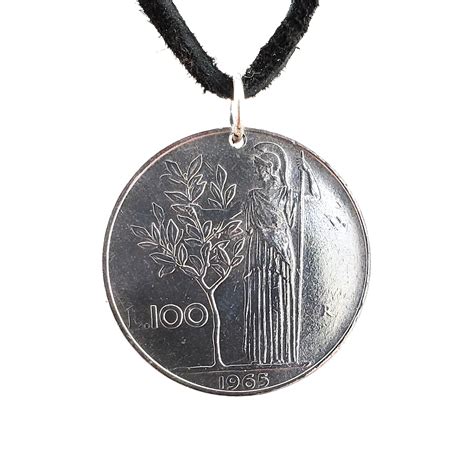 Italian Coin Necklace Coin Pendant Lire Leather Cord Etsy In