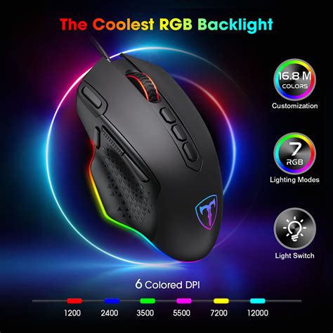 Pictek Rgb Wired Gaming Mouse With Fire Button Black