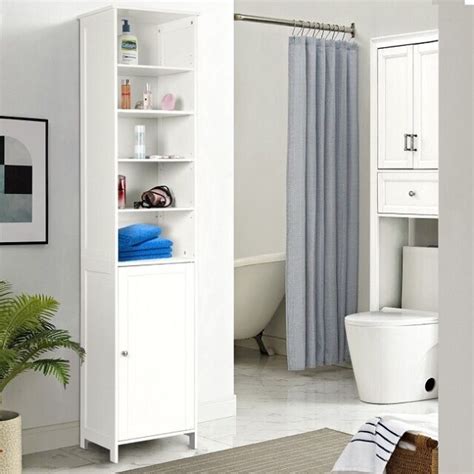 Bathroom Storage Cabinet Free Standing Floor Shelves Linen White