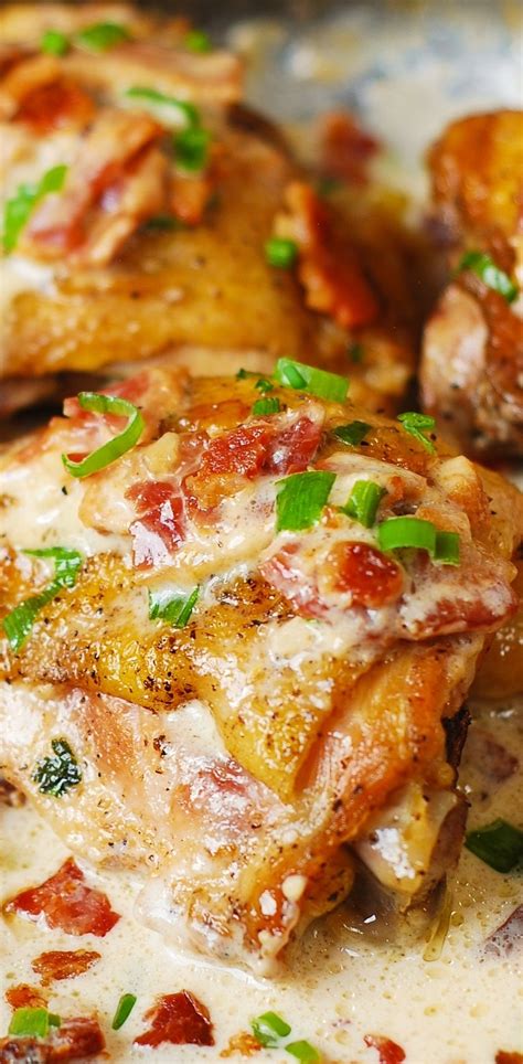 Cook for 2—3min or until the livers are golden on the outside and pink on the inside. Pan-fried chicken thighs in a creamy bacon sauce with a touch of lemon! Quick and easy reci ...