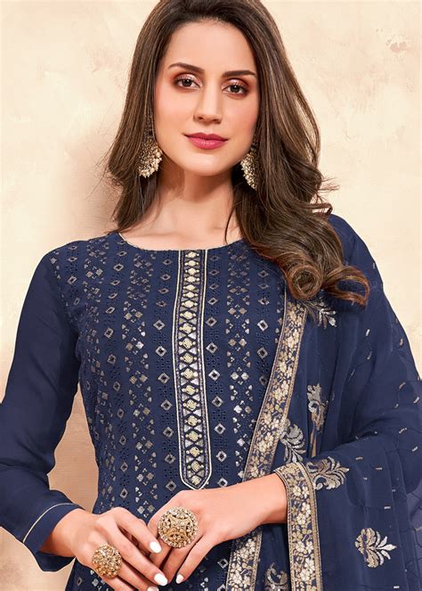 Buy Sequins Embroidered Blue Suit Pakistani Style Salwar Suit