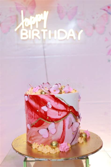 Very Beautiful Birthday Cake On The Table Stock Image Image Of