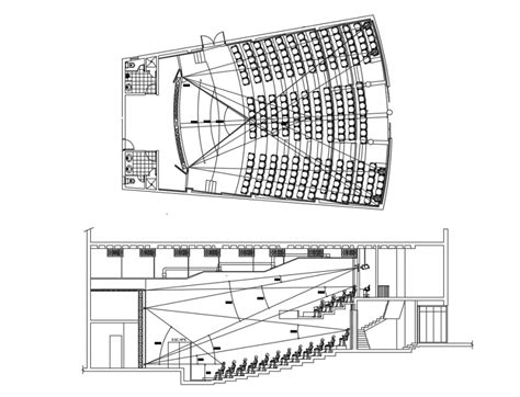 Auditorium Hall Facade Section And Layout Plan Details Dwg File Cadbull