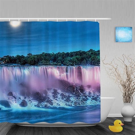 Beautiful Waterfall Scenery Shower Curtain Stone Lake Decor Bathroom