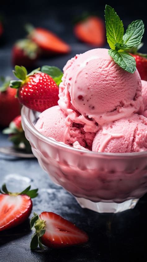 Three Scoops Of Strawberry Ice Cream In A Bowl
