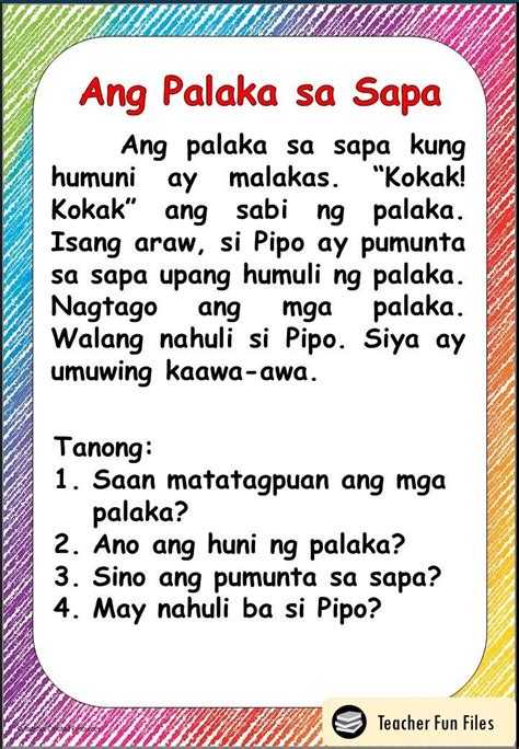 Teacher Fun Files Filipino Reading Materials With Comprehension Q