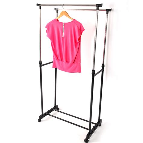 Dual Bar Vertical And Horizontal Stretching Stand Clothes Rack With