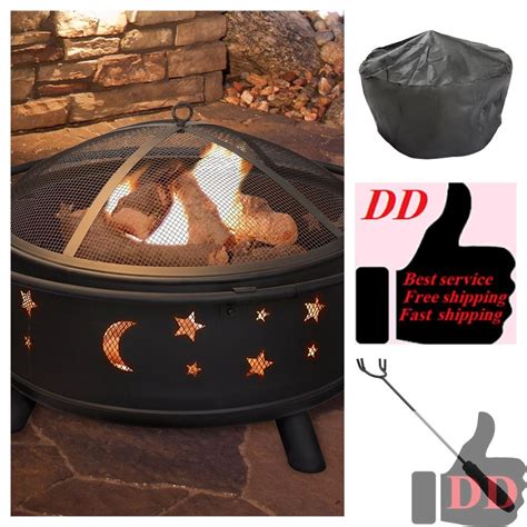 Pure Garden Wood Burning Fire Pit Set Screen Cover & Log Poker Outdoor