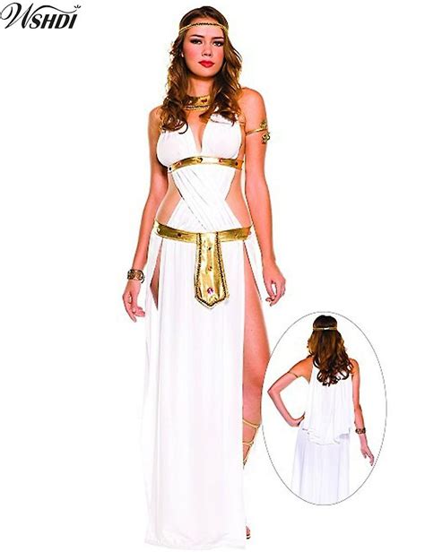 Witte Sexy Egyptische Cleopatra Kostuum Dames Cleopatra Romeinse Toga Robe Griekse Godin Kostuum