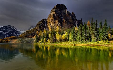 Lake Rock Sunset Mountains Evening Hd Wallpaper Peakpx