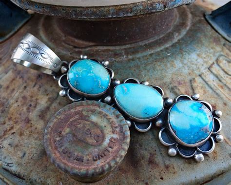 Large Navajo Made Turquoise Pendant For Necklace Native American