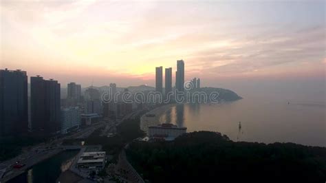 Sunrise Of Summer Haeundae Beach Busan South Korea Asia Stock