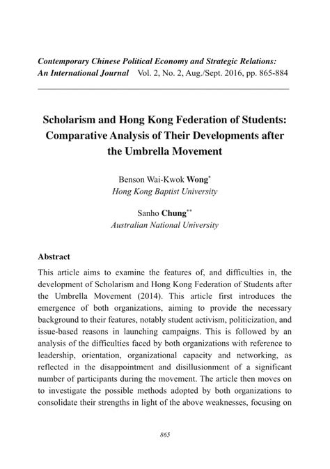 (PDF) Scholarism and Hong Kong Federation of Students: Comparative ...