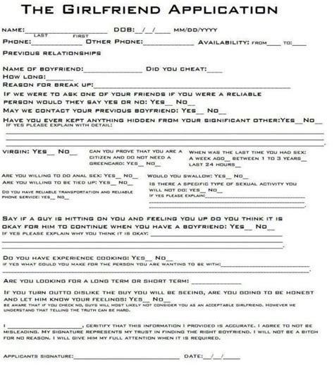 Girlfriend Application Form