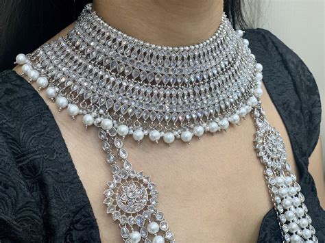 Silver Bridal Jewelry Set With Pearl Accents Wedding Bridal Accessories Indianpakistani