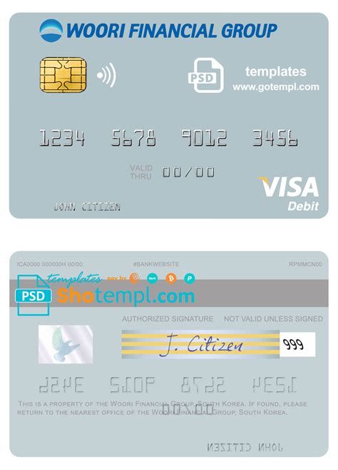 South Korea Woori Financial Group Visa Debit Card Template In Psd