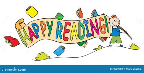 Kid With Happy Reading Banner Stock Vector Illustration Of Little