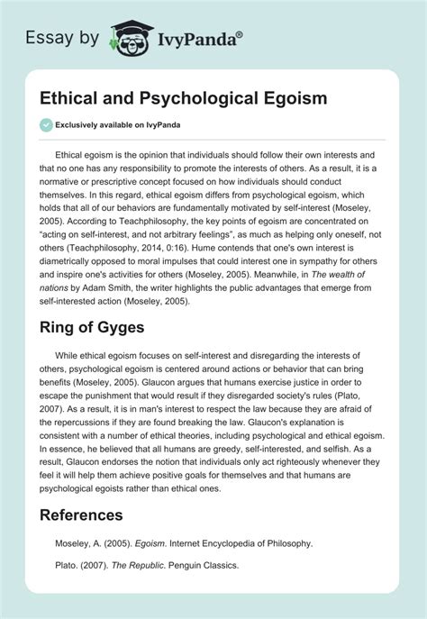 Ethical And Psychological Egoism 282 Words Essay Example