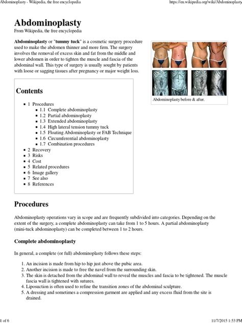 Abdominoplasty Wikipedia The Free Encyclopedia Pdf Pdf Medical