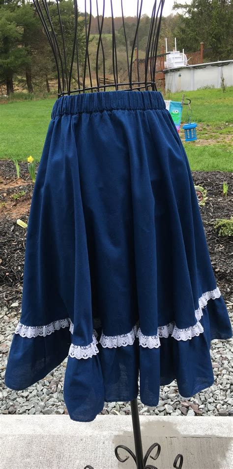 Vintage Blue With White Lace Square Dance Full Skirt Prairie Etsy