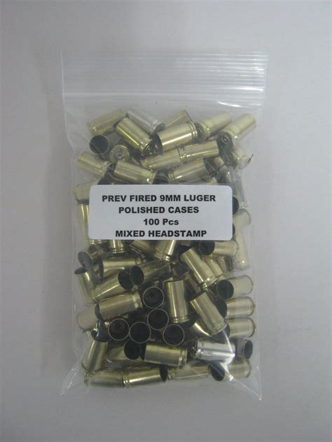 Previously Fired Mixed Headstamp Polished 9mm Luger Range Brass 100bag
