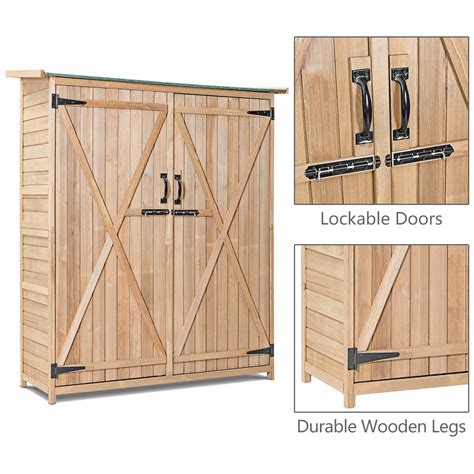Goplus Outdoor Storage Shed Fir Wood Lockable Cabinet For Garden Yard