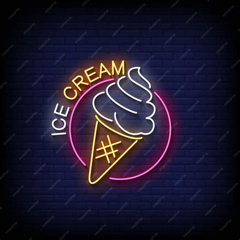 Premium Vector Neon Sign Ice Cream With Brick Wall Background Vector