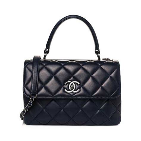Chanel Lambskin Quilted Small Trendy Cc Flap Dual Handle Bag Navy