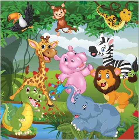 Jungles Safari Cartoon Tropical Forest Animals Lion