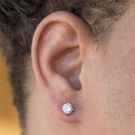 Buy Round Cut Men S Iced Small Diamond Screw Back Sterling Silver