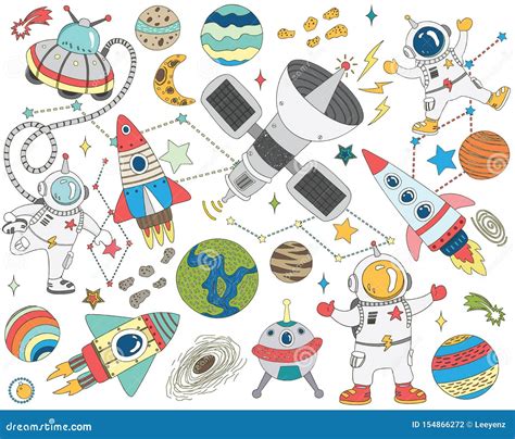 Doodle Outer Space Collections Set Stock Vector Illustration Of