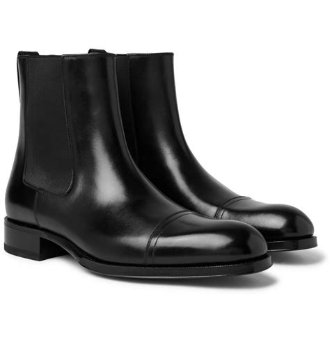 Tom Ford Edgar Cap Toe Polished Leather Chelsea Boots Men Black