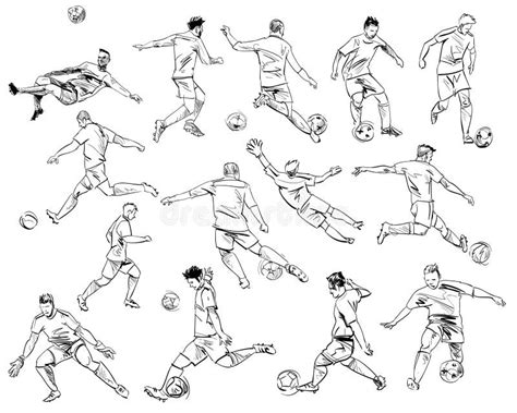 Football Players In Different Poses Hand Drawn Sketch Vector