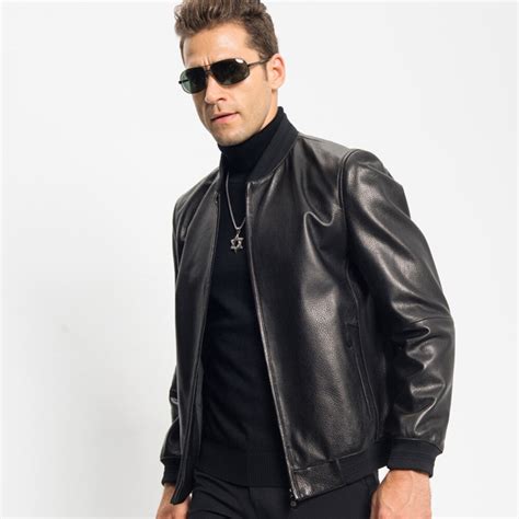 Genuine Leather Jacket Men Short Style Sheepskin Baseball Jacket New