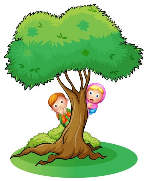 Kids Hiding At The Big Tree — Stock Vector © Interactimages 21504863