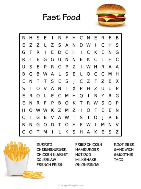 Free Printable Fast Food Word Search Food Words Word Puzzles For