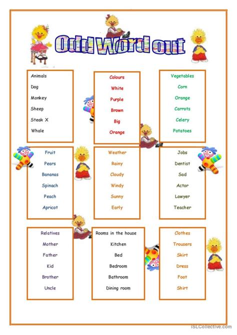 Odd Word Out English Esl Worksheets Pdf And Doc