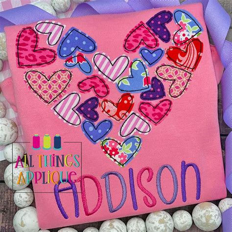 Valentine Applique Design Heart Full Of Hearts Bean Quick Stitch