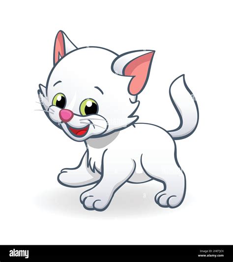 Cute Smiling Cartoon White Kitten Cat Character Standing Vector