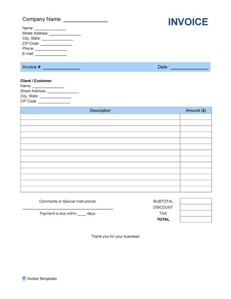 Free Invoice Template Word