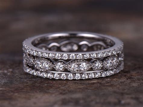 3pcs Full Eternity Wedding Ring Set 925 Sterling Silver Wedding Band White Gold Plated Ultra
