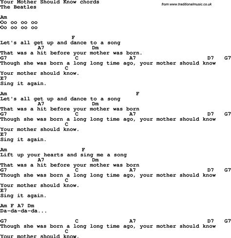 Song Lyrics With Guitar Chords For Your Mother Should Know