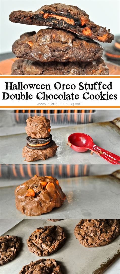 Halloween cookies just might be my favorite kind of holiday cookie! Halloween: Oreo Stuffed Double Chocolate Cookies - See Vanessa Craft