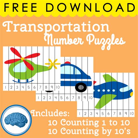 Free Number Puzzles Transportation Theme Preschool Transportation