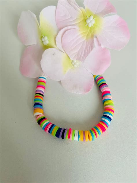 Heishi Flat Bead Bracelet Clay Bead Bracelet Colourful Etsy