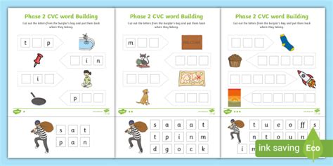 Phase 2 Cvc Word Building Eyfs English Worksheets Pdf